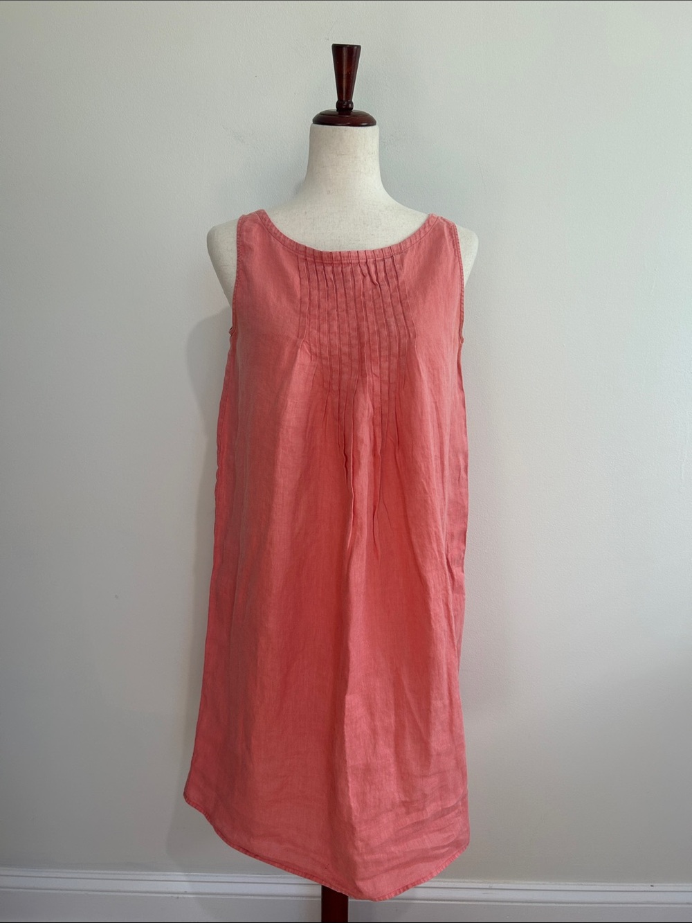 J. Jill Coral Sleeveless 100% Linen Pin Tuck Shift Dress ‎ Size Small
